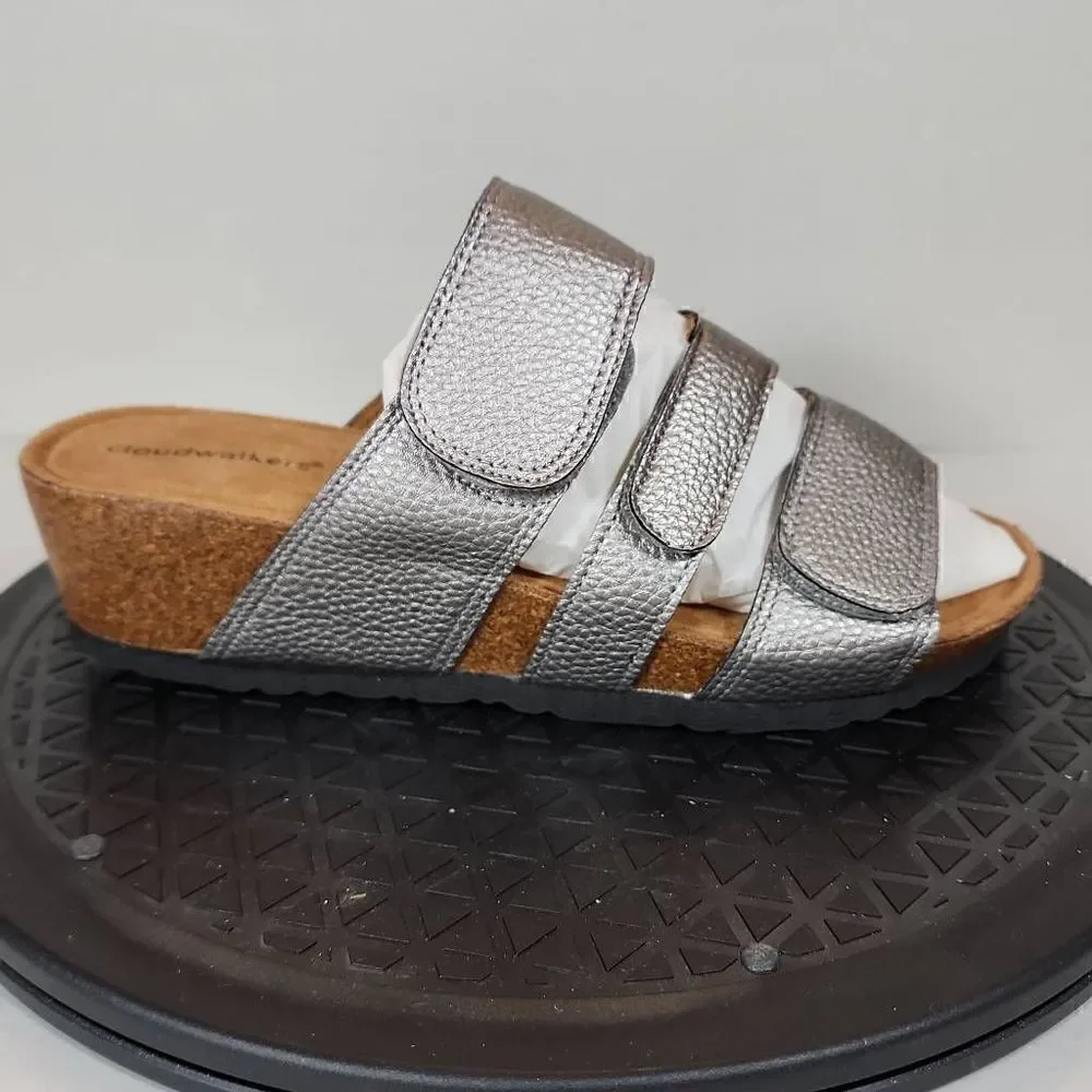 Cloudwalkers Plus Size Wedge Penny in Pewter Metallic Women's Size 7W